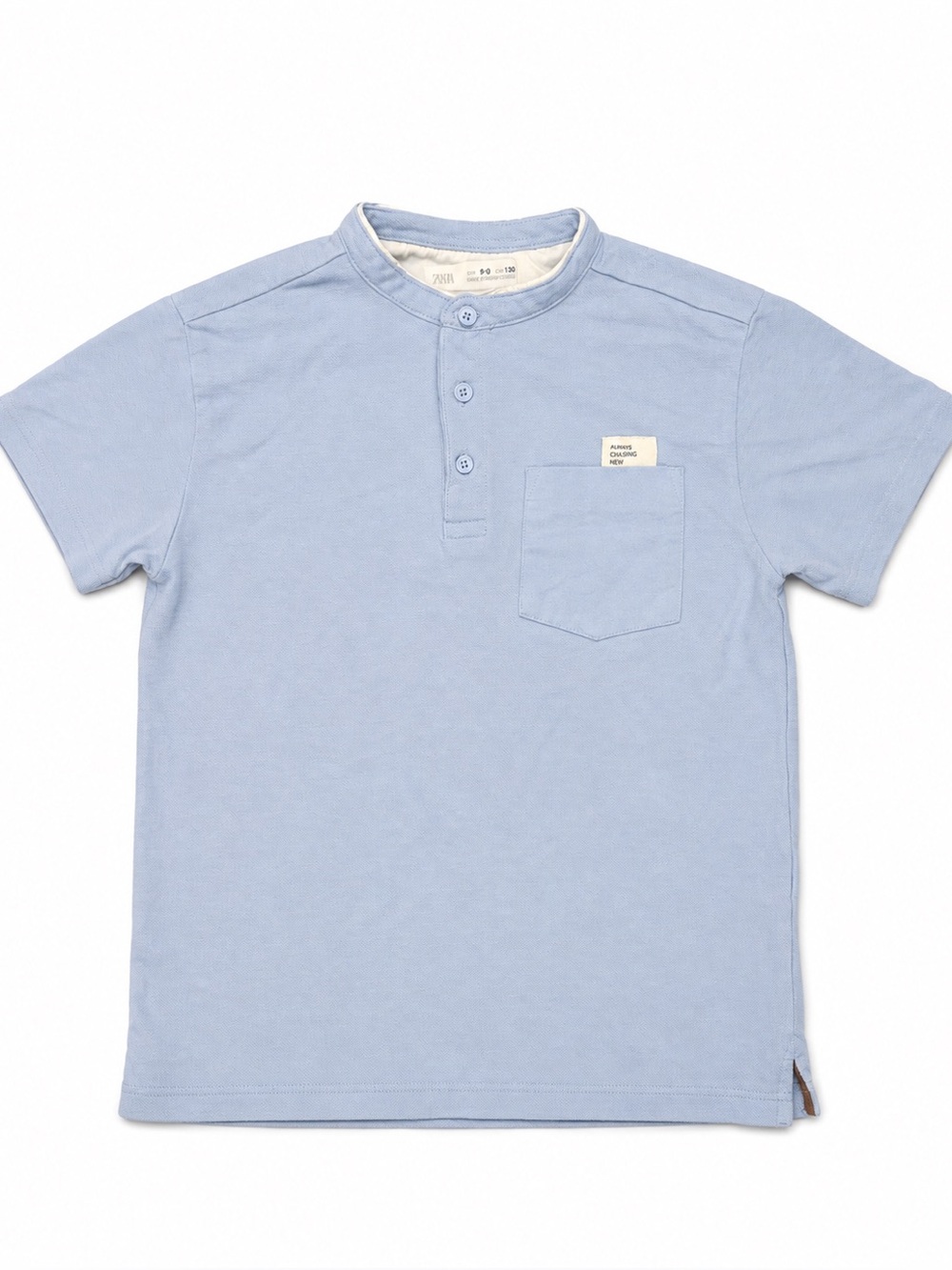 Zara Light Blue Henley Polo with Chest Pocket